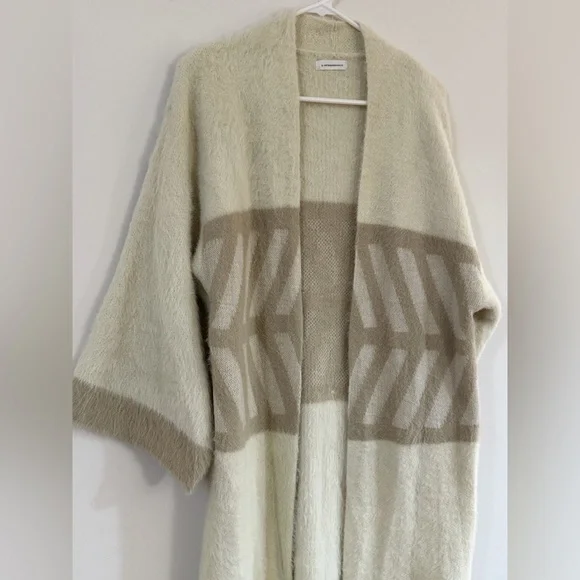 Anthropologie Sweater Merzouga Geometric Open Front Cardigan Ivory Kimono Boho - Picture 2 of 9